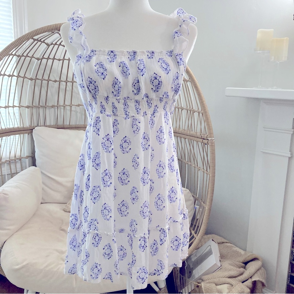Devi Cottagecore Mini Dress Size Medium Milkmaid Retro 90s Babydoll Coastal Boho